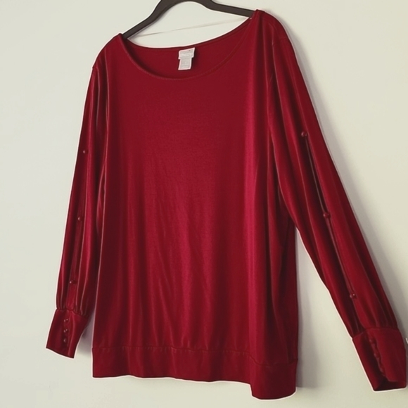 Chico's 3 Raspberry Red Round Neck Cut Out Sleeves Dressed Buttons Top XL B24 - Picture 4 of 11